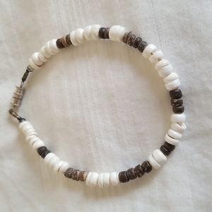 Vintage Puka Shell White Brown Ankle Bracelet